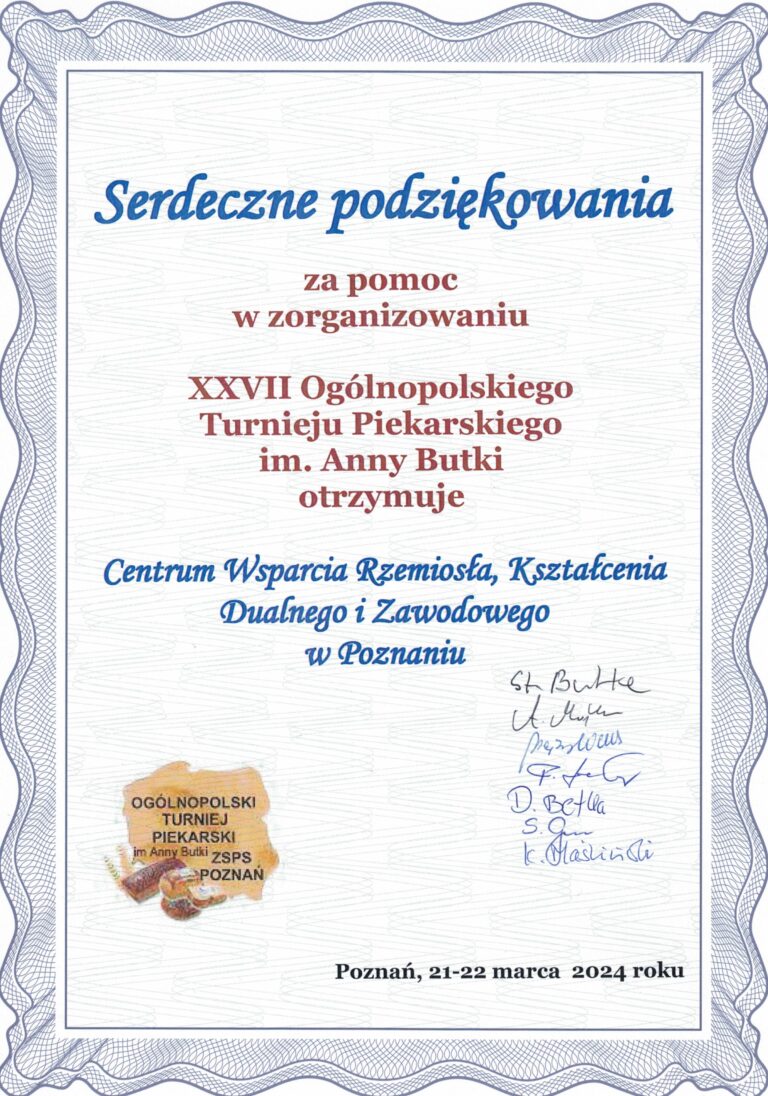 Podziękowanie_XXVII_Ogólnopolski_Turniej_Piekarski_21_22032024