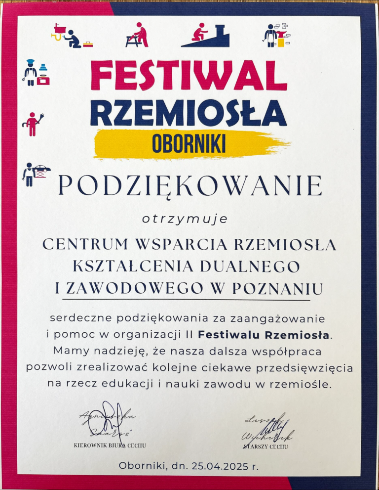 Podziękowanie_II_Festiwal_Rezmiosła_Oborniki_25042025